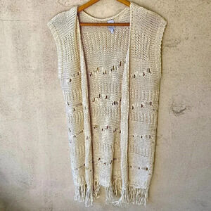 Pholya Italian Open Front Fringe Knit Cardigan Vest Small